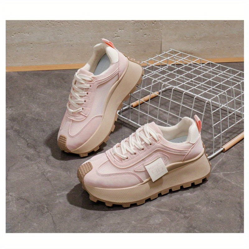 Women's Breathable Lightweight Chunky Sneakers Casual Low-Top Shoes Black White