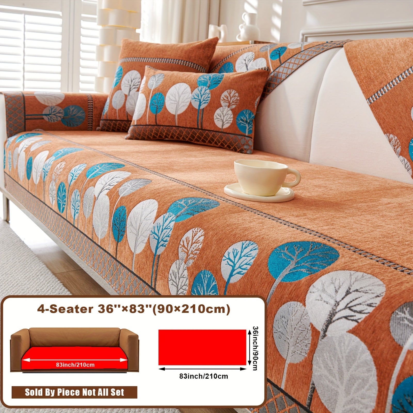 Boho Chic Jacquard Chenille Sofasi Qoplamasi Oygʻon Daraxt Mavzusi Boshqalar uchun Yoqimli Qattiq Yuvilishi Oʻz-oʻzidan yopishmaydigan Bardoshli Qalinlashtirilgan 4 oʻrindiqli kresloni mos keladi