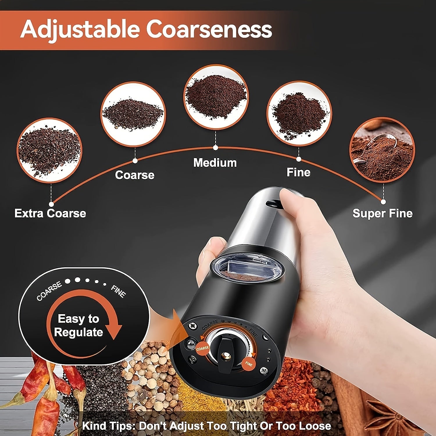 Set of 2 Stainless Steel Electric Salt and Pepper Grinders with Rechargeable Base