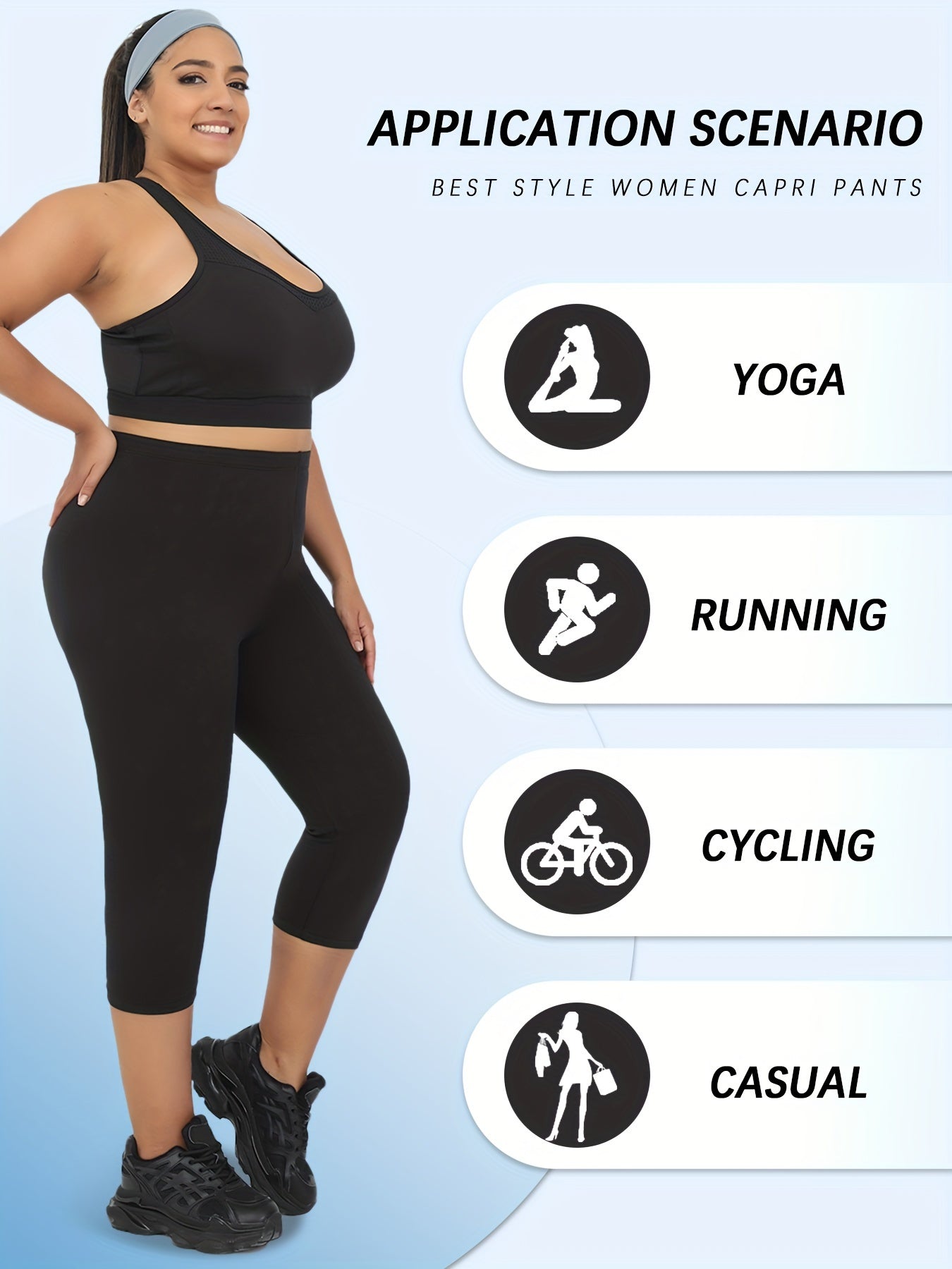 Plus Size Women's Yoga Leggings High Waist Moisture-Wicking Stretchy 5 Pack