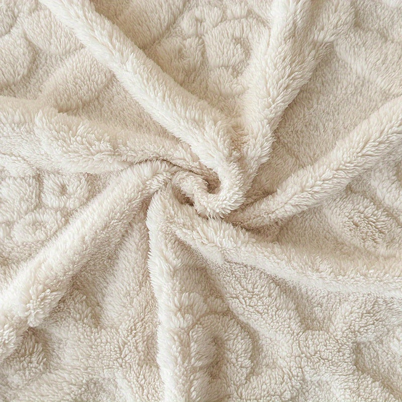 Fleece Bed Blanket White Geometric Embroidered All-Season Polyester 3D Embroidery
