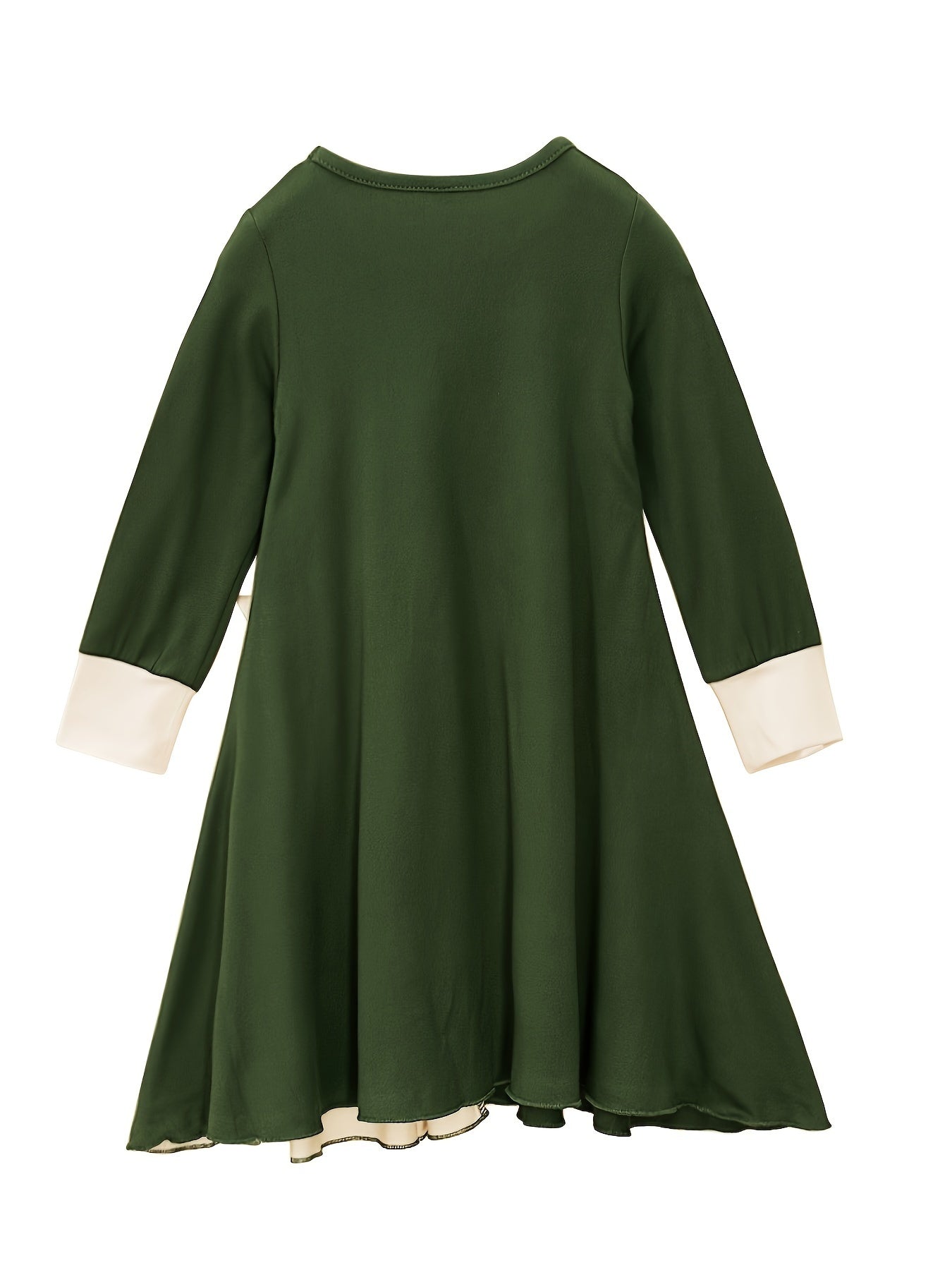 Girls Eid Al-Adha Dress Set with Headscarf Bowknot Design Polyester Solid Color