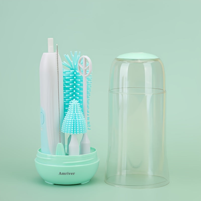 USB Rechargeable Electric Bottle Brush Set with 360° Rotating Cleaner and Dual Speeds