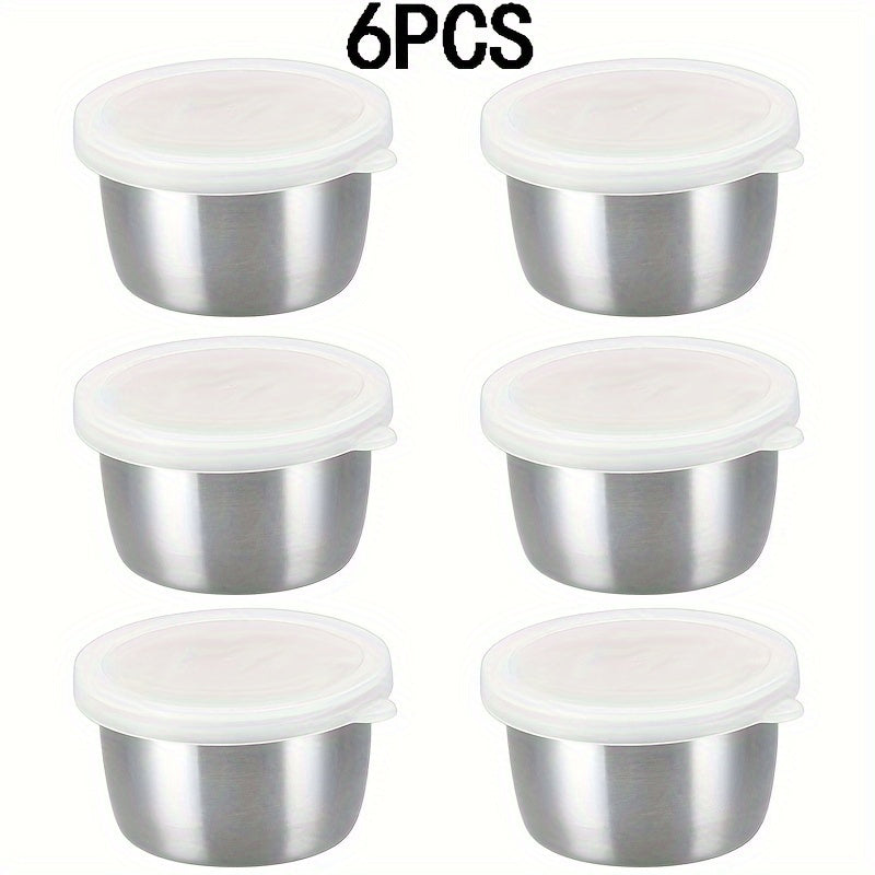 2/4/6 dona 1.6oz qotib qolmaydigan zanglamas po'latdan yasalgan salat soslari idishlari, shaffof qopqoq bilan, bento qutilari va harakatda ovqatlar uchun ideal.