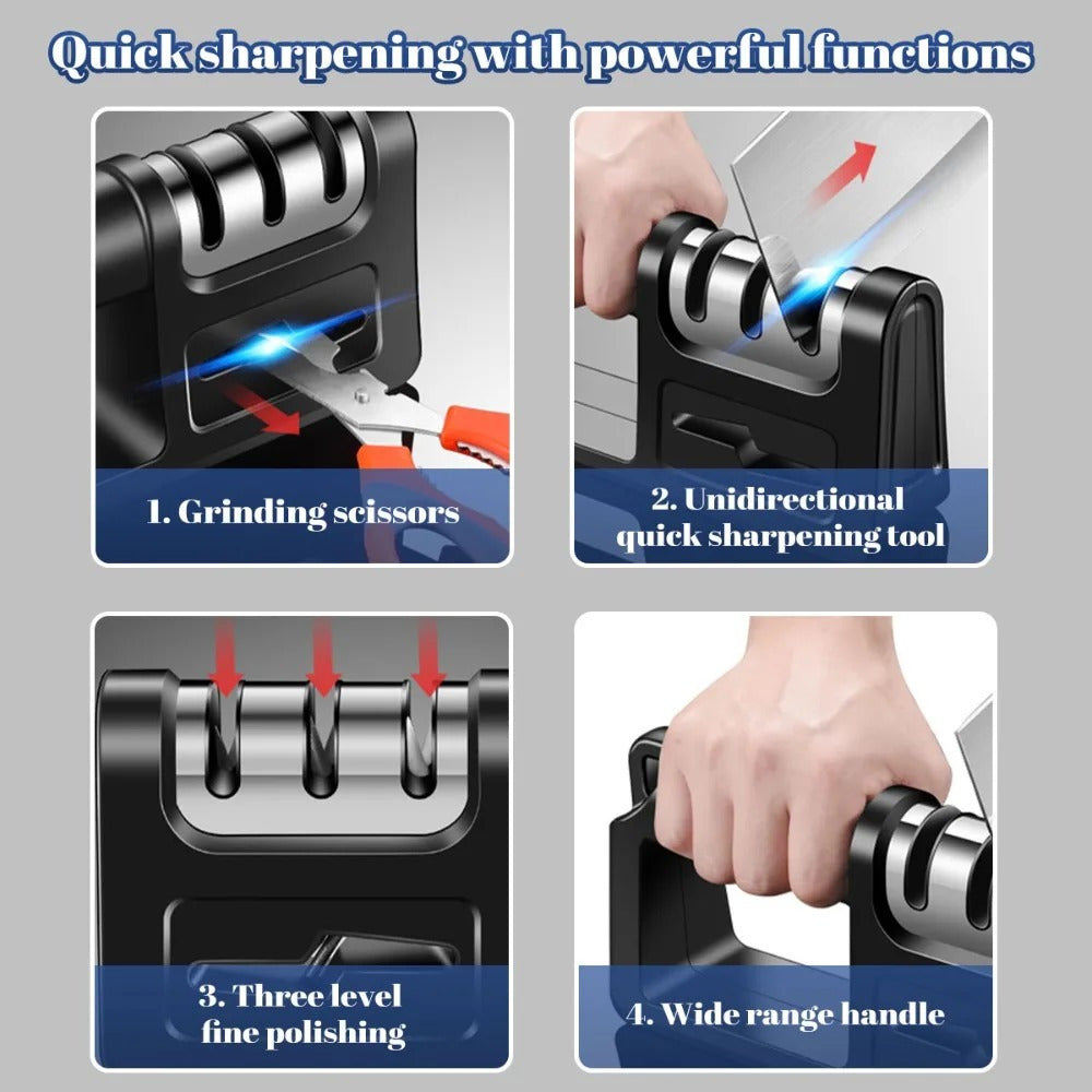 4-in-1 Diamond Sharpener for Kitchen Knives Scissors Blades Black ABS