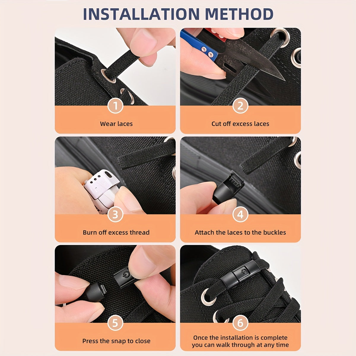 Unisex Shoe Lace Buckles For Elastic Laces 6-8mm Durable Plastic