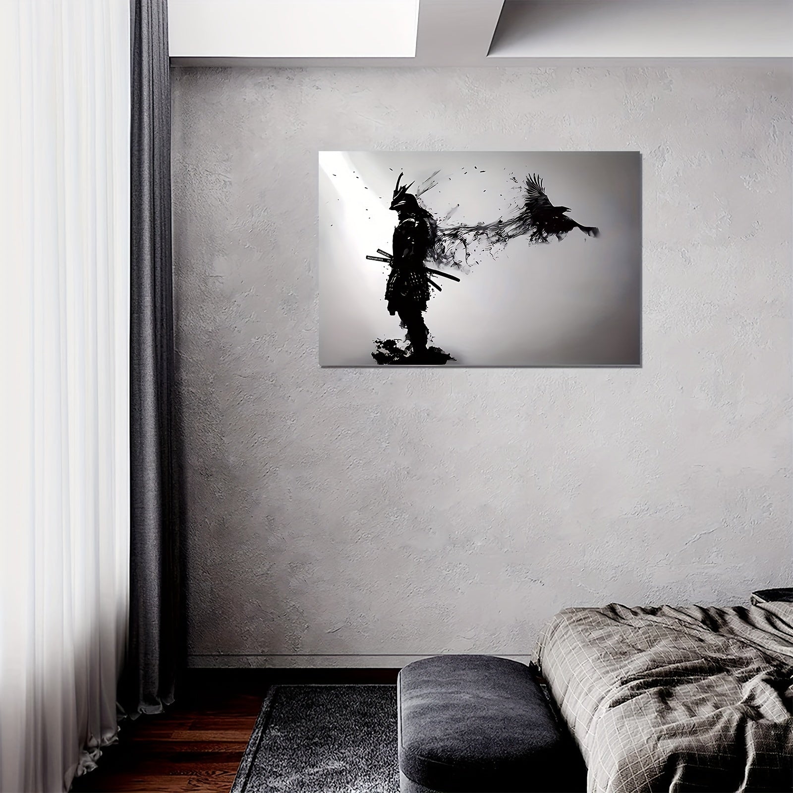 Black and White Samurai Canvas Wall Art Frameless Decor for Living Room Bedroom Anime