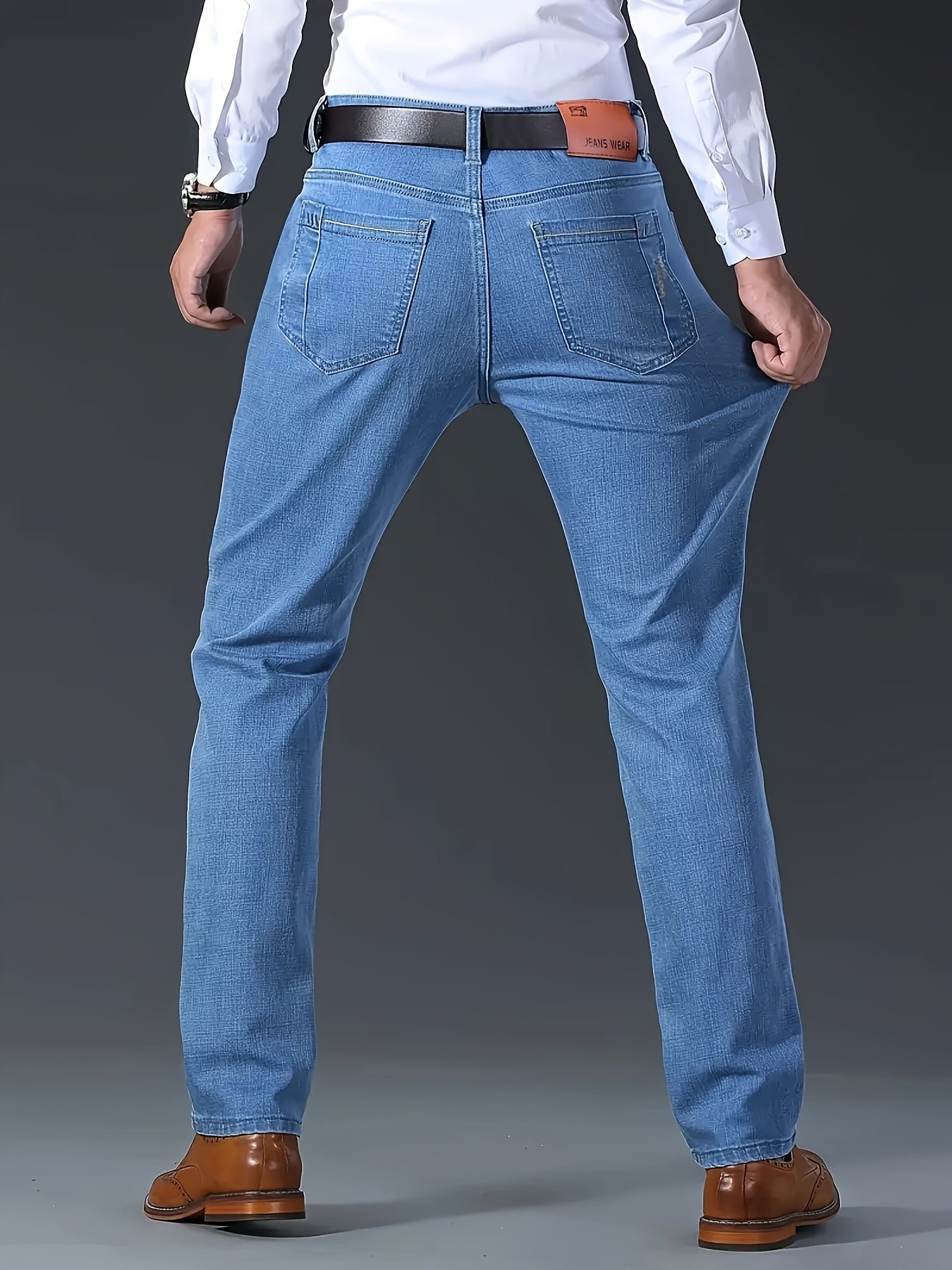 Men's All-Season Regular Fit Denim Jeans Solid Color Stretch Fabric