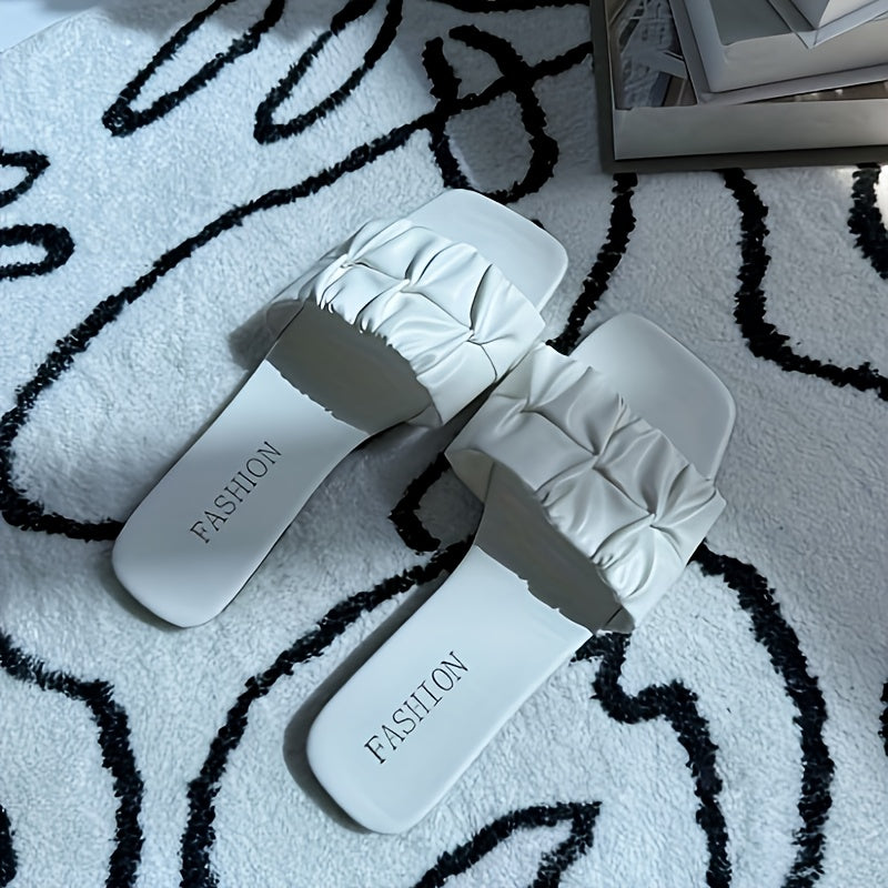 Ayollar uchun oq rangli tekis shlyapa, qulay yozgi kundalik poyabzal