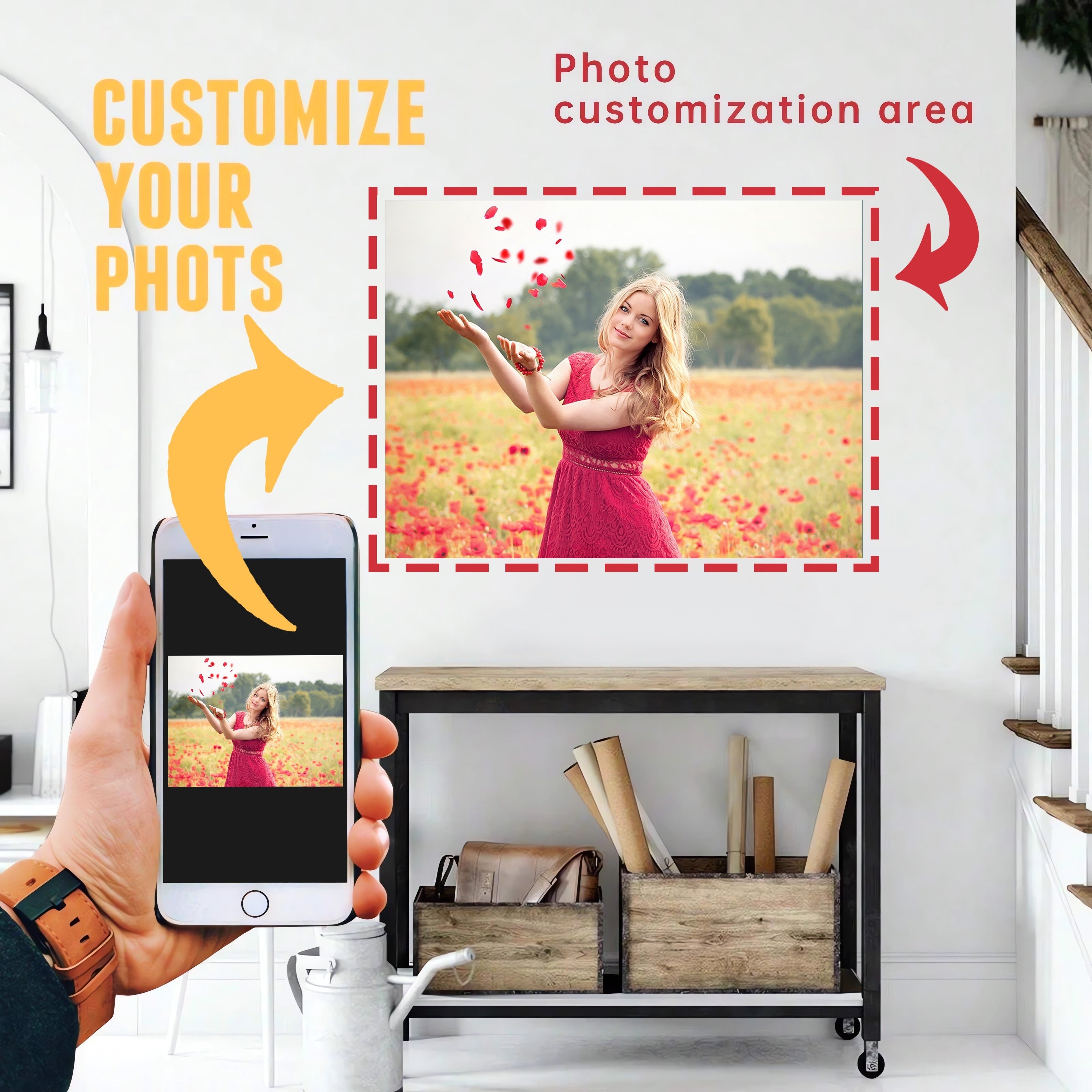 Cartel de lona impermeable en marco de madera, arte de pared personalizado para recuerdos y regalos