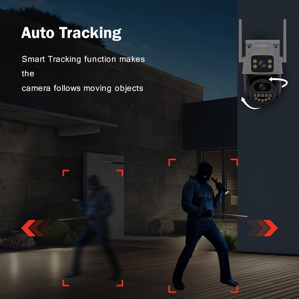 Outdoor 4K 8MP Security Camera with 3 Lenses Dual Screens Human Detection Auto Tracking WiFi Night Vision