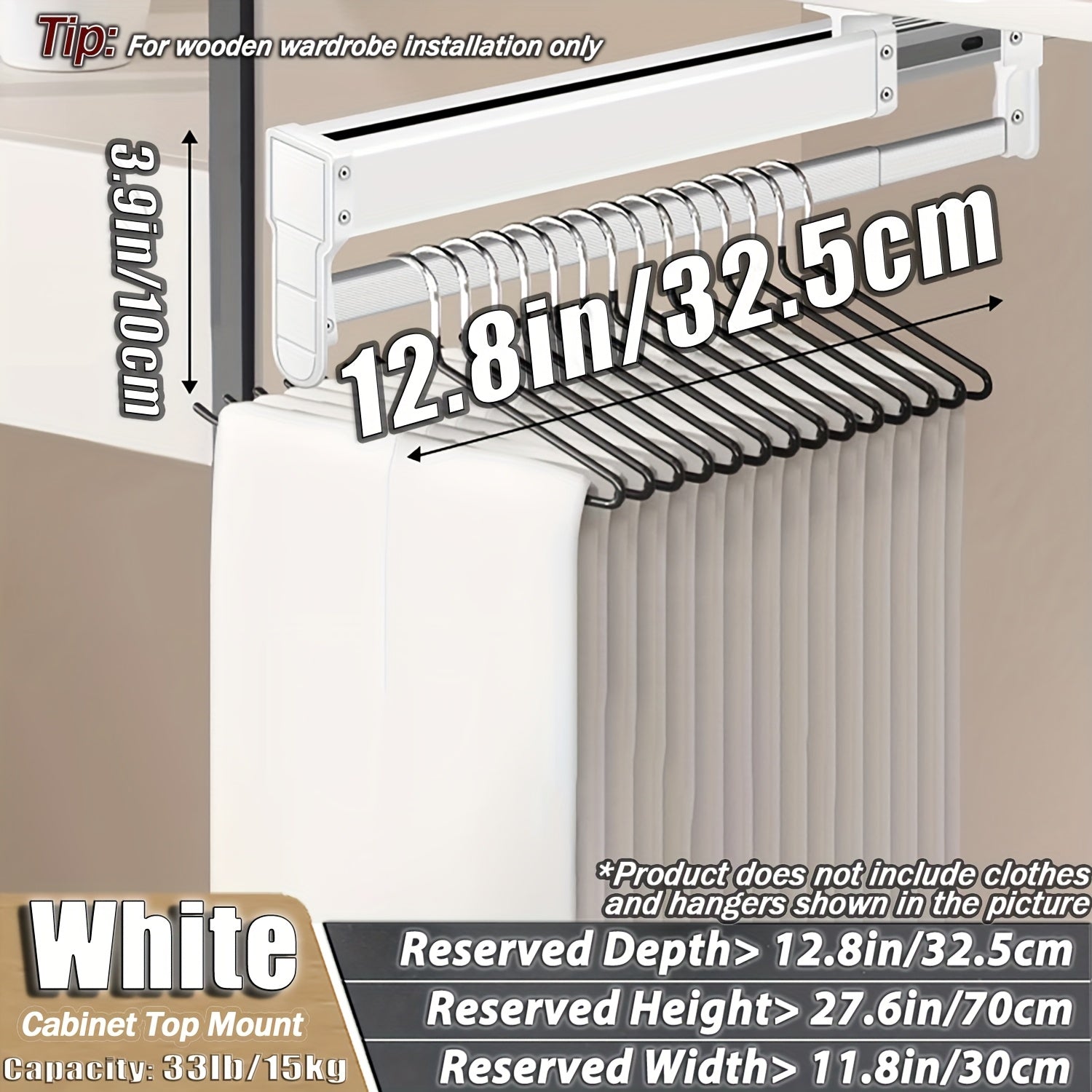 Adjustable Pull-Out Clothing Storage Rack with Metal Rod for Wardrobe Organization