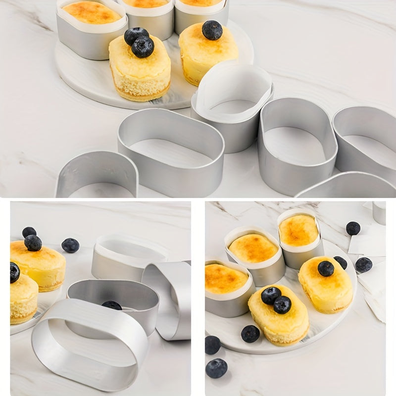 Set of 10 Oval Cheese Ramekins with Lids, Durable Aluminum Molds for Souffle and Dip