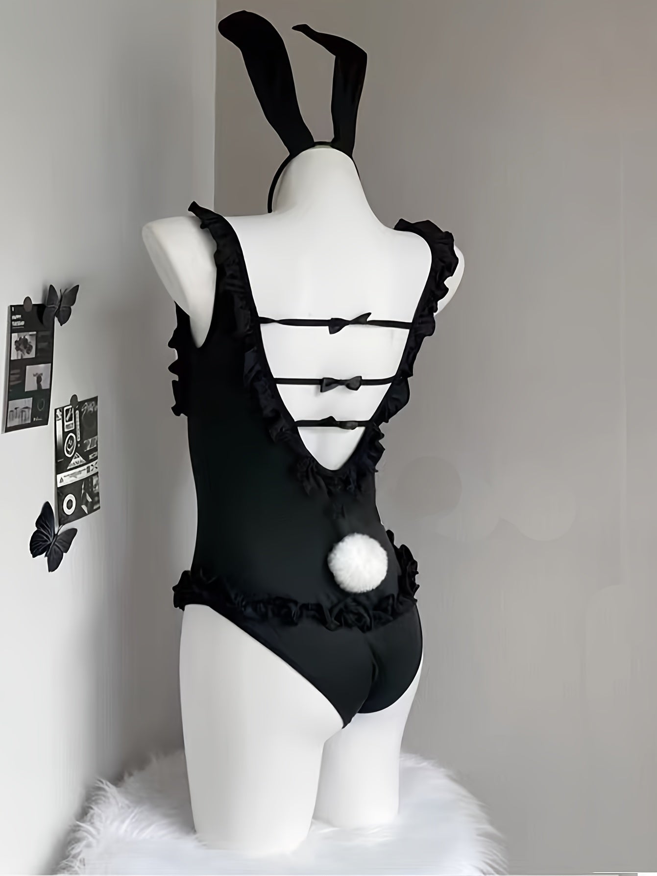 Women's Bunny Costume with Open Design and Tail for Cosplay and Parties
