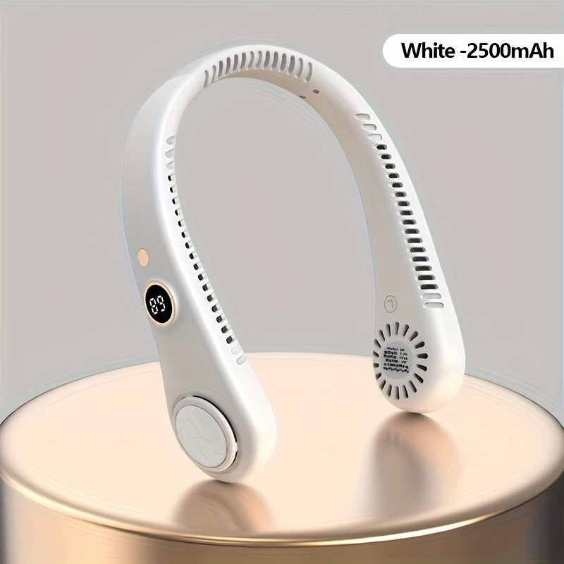 Portable Bladeless Neck Fan with Digital Display Rechargeable Wearable Cooling Fan