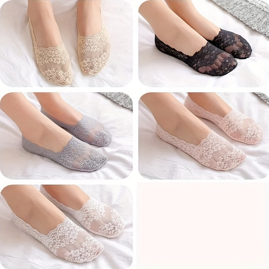 Women's Floral Lace Low Cut Ankle Socks Pack of 5 Lightweight Cotton Blend