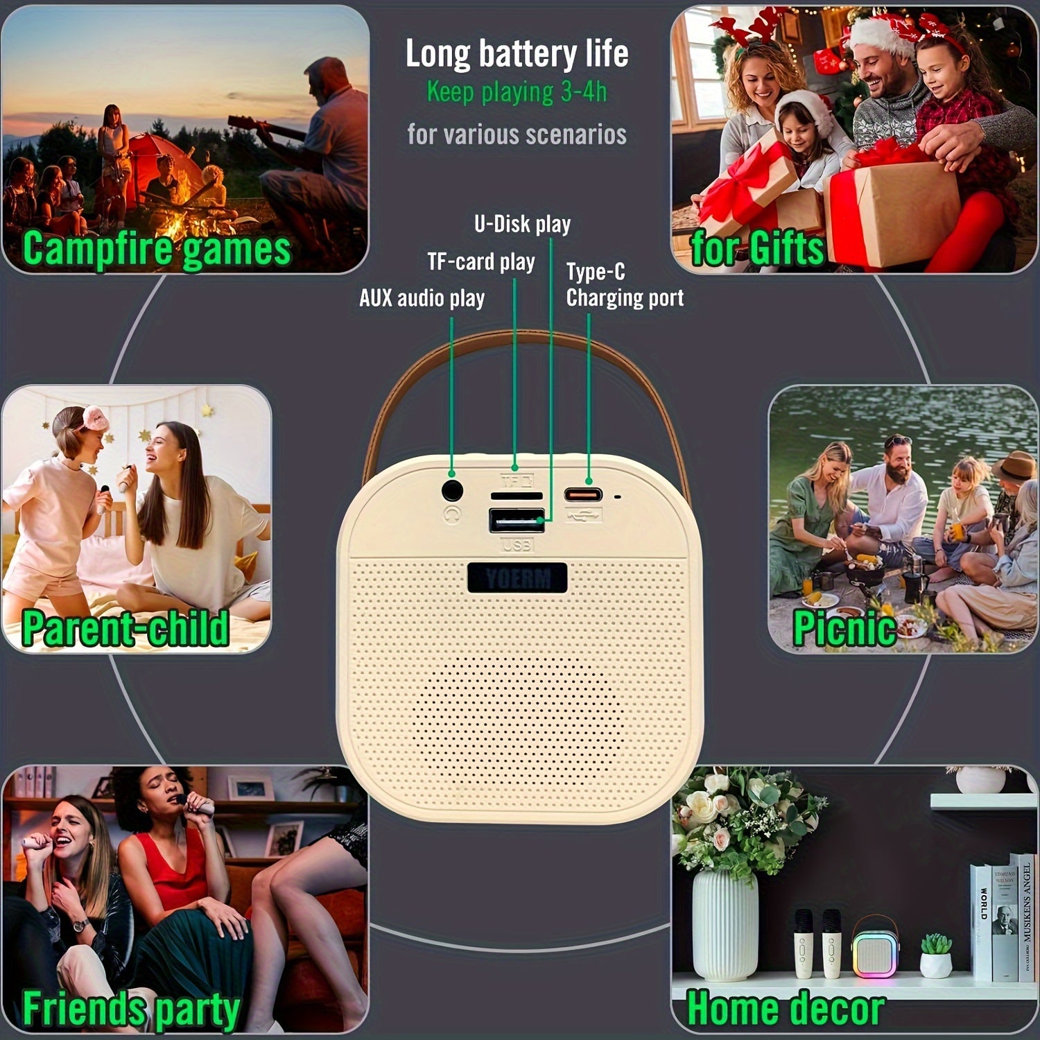 Wireless Karaoke Speaker with Microphones and Dynamic Lights for Home and Outdoor Use