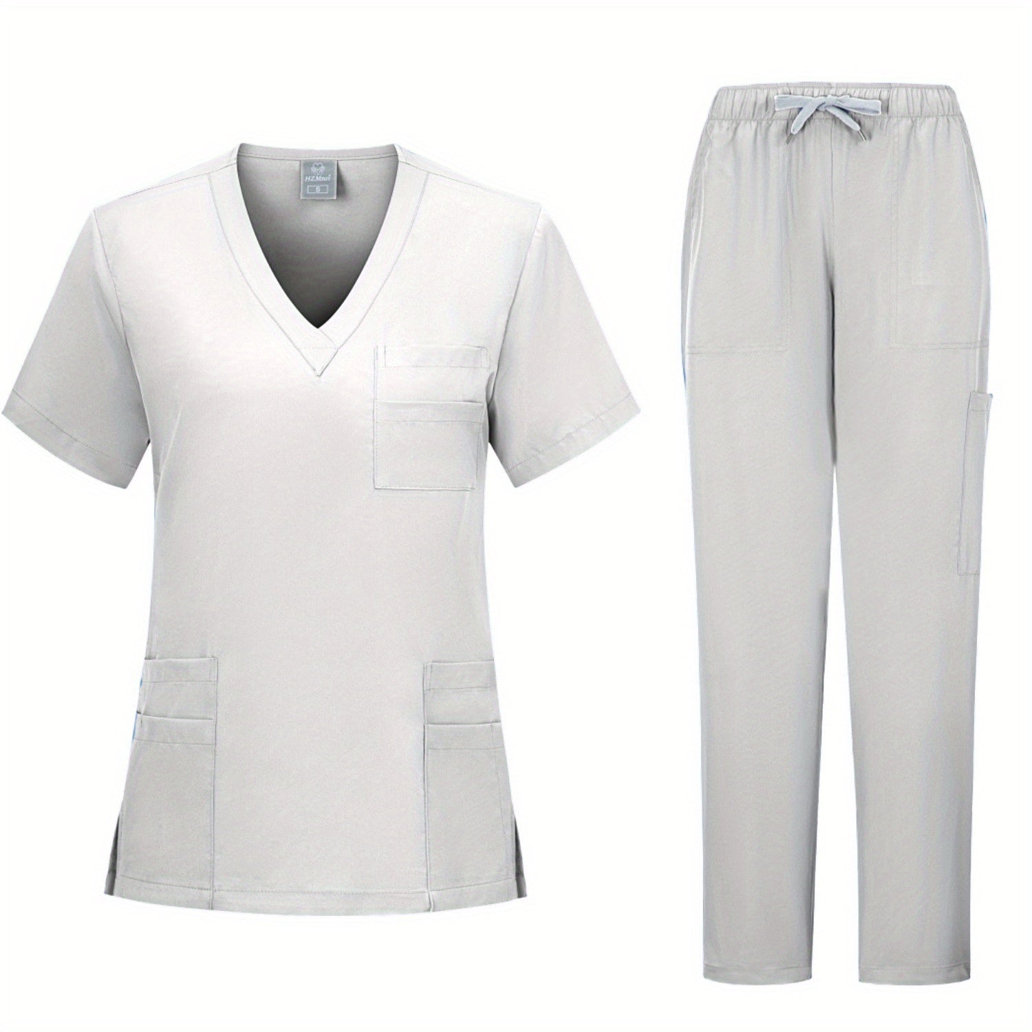 Frosted Women's Medical Scrubs Set Short-Sleeve Top and Pants Polyester Woven