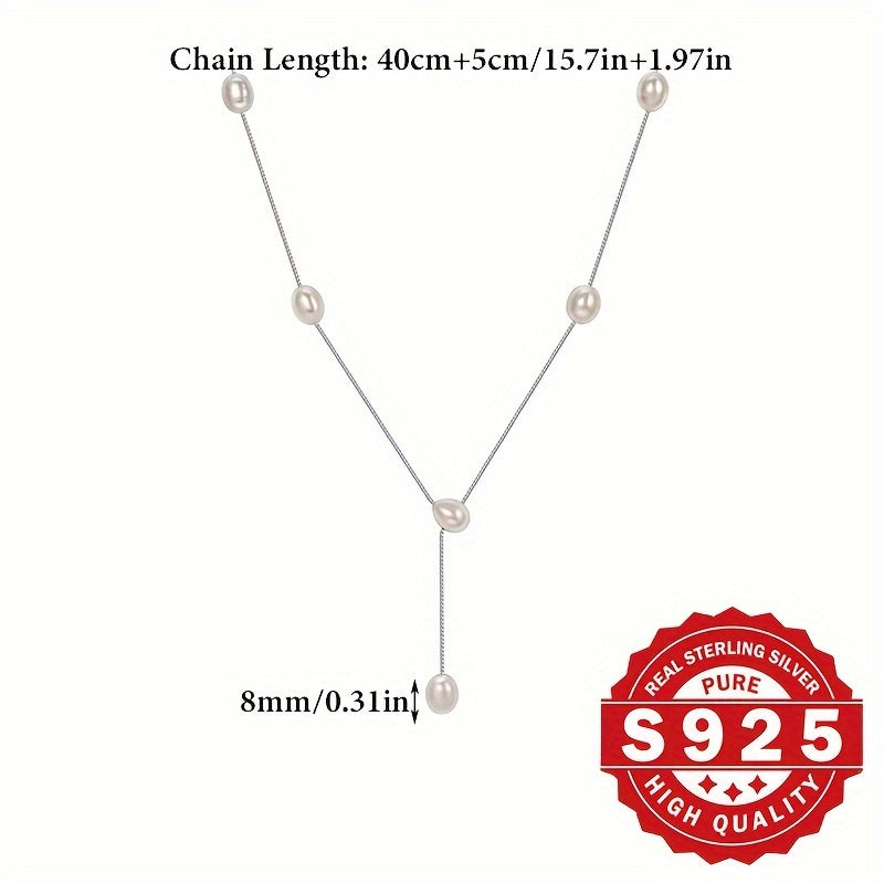 Sterling Silver Y-Shaped Pearl Necklace with Shell Bead Inlay for Women