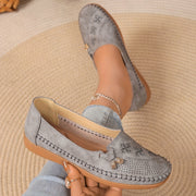 Women's Pink Synthetic Slip-On Loafers with Bow and Geometric Pattern