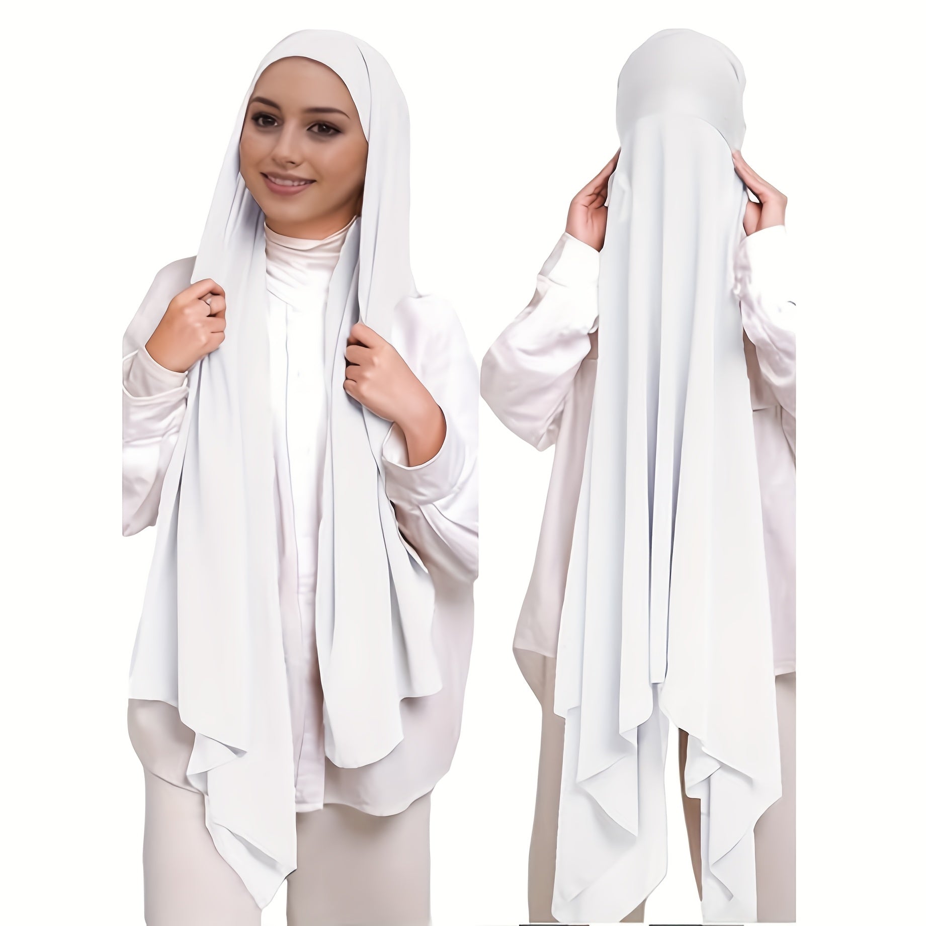 Set of 2 Muslim Instant Hijabs with Inner Cap and Chiffon Headscarf for Ramadan