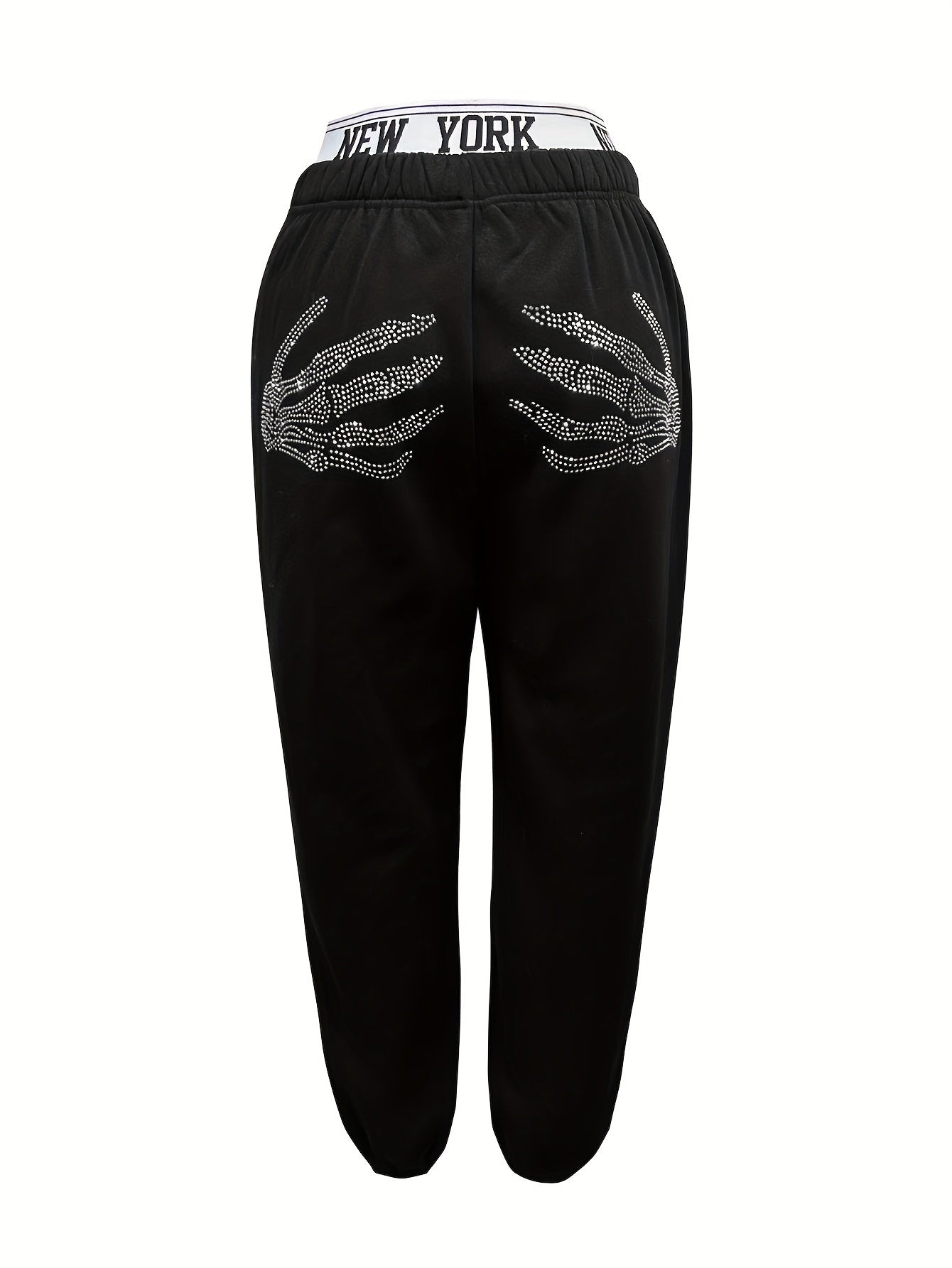 Women's All Season Knit Jogger Pants with Elastic Waistband Skeleton Hands Letter Embellishments