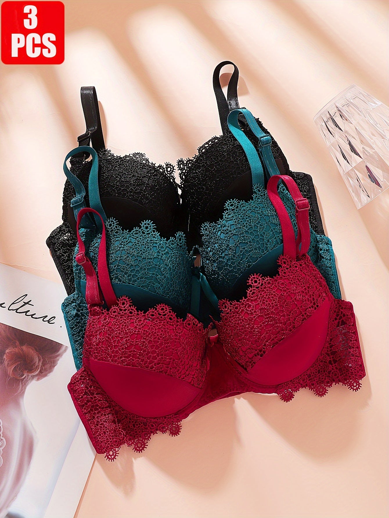 3 ta bir xil rangdagi ayollar uchun push up brasslar, B kub, qulay ichki kiyim