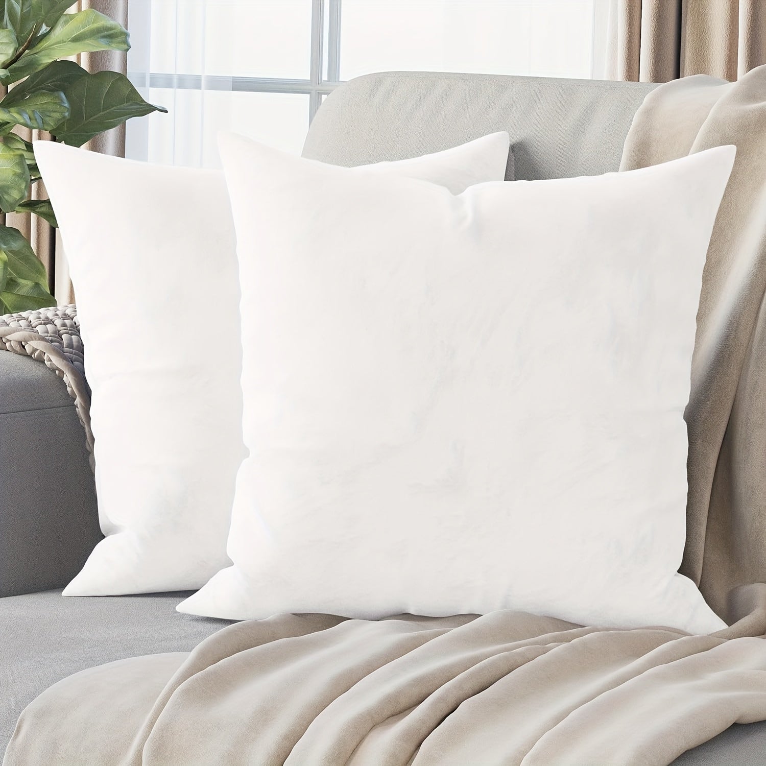 White Polyester Throw Pillow Covers 45.72 cm Square Zipper Closure Set of 2