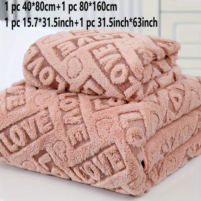 2 dona Coral Velvet yuvinish va vanna to'plami, qo'l sochiqlari va vanna o'rash bilan, 34x75cm yoki 70x140cm