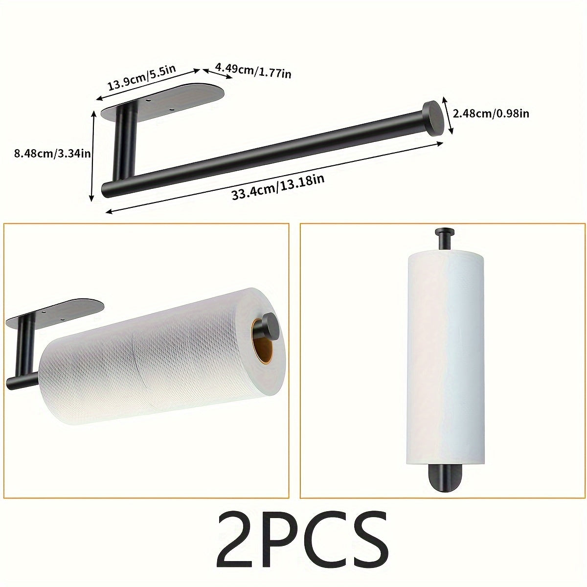 Portarrollos de papel autoadhesivo para armarios de cocina, montaje en pared, negro