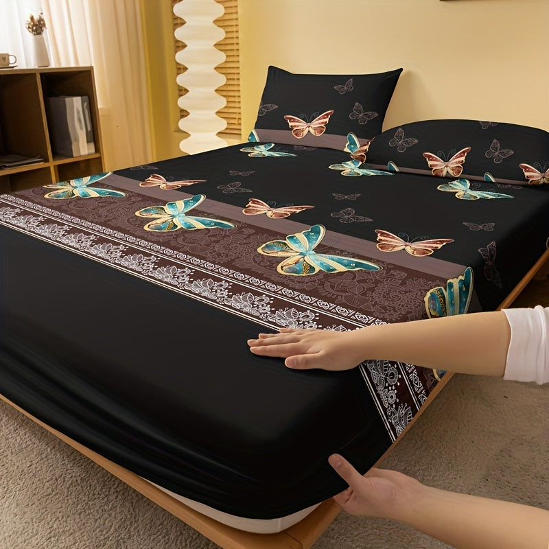Butterfly Print Fitted Bed Sheet Single Deep Pocket Soft and Comfortable