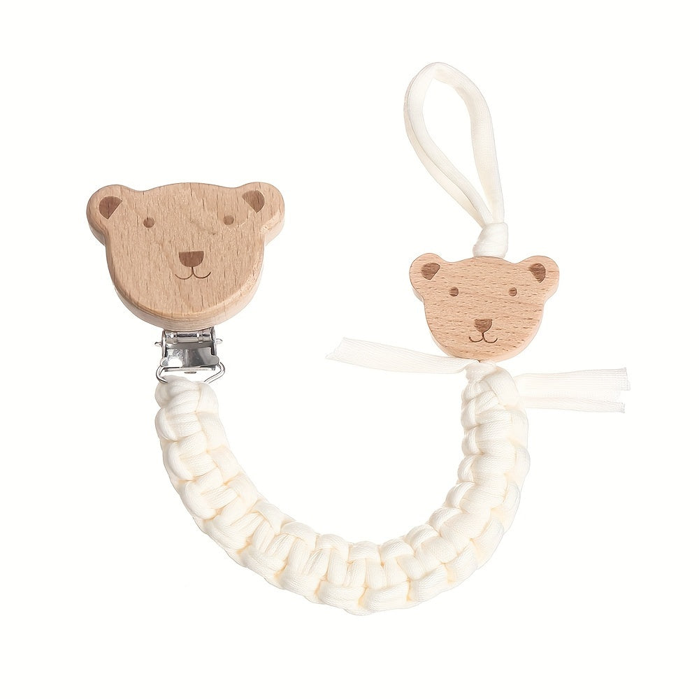 Child Safety Strap Nylon Braided Anti-Loss Strap with Wooden Cartoon Clip for Kids