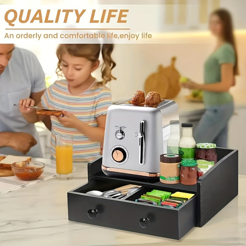 Rustic Wood Coffee Station Organizer with Drawer and K Cup Holder