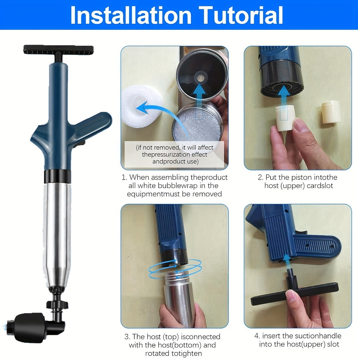 Stainless Steel Drain Unclogger Set with Toilet Plunger and Snake for Clogged Toilets