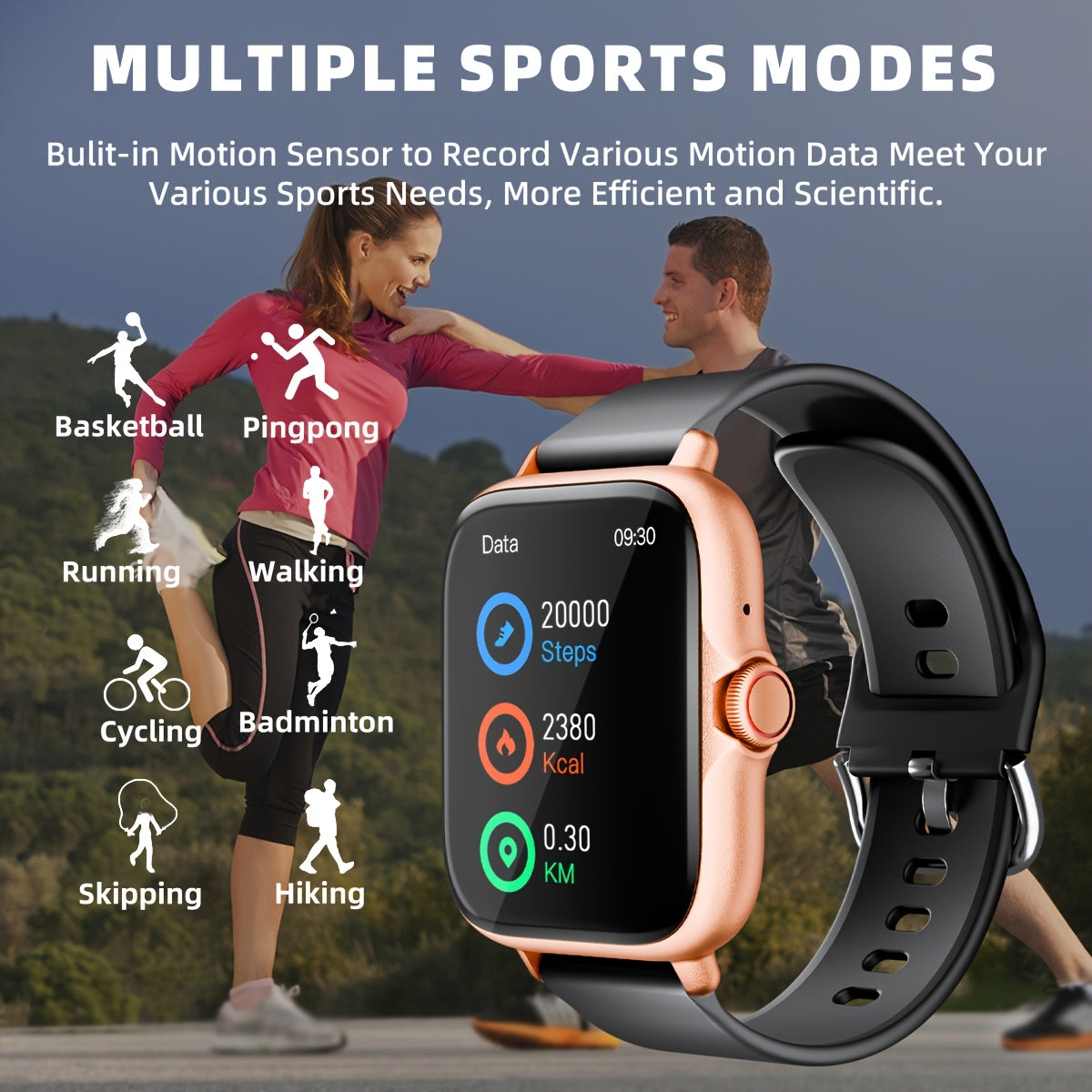 Sports Smart Watch for Men Women 4.65cm Full Touch Screen Sleep Monitoring Pedometer Compatible with iPhone Android