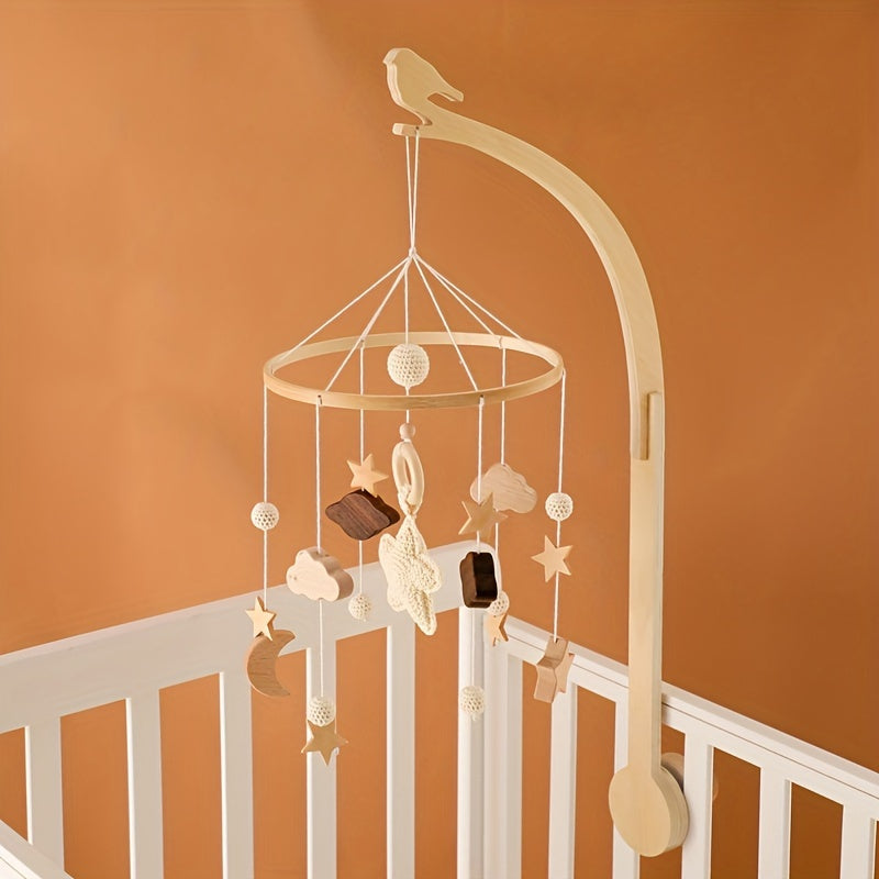 Kids' Bed Hanging Wooden Bird Bell Bracket Home Decor Light Brown