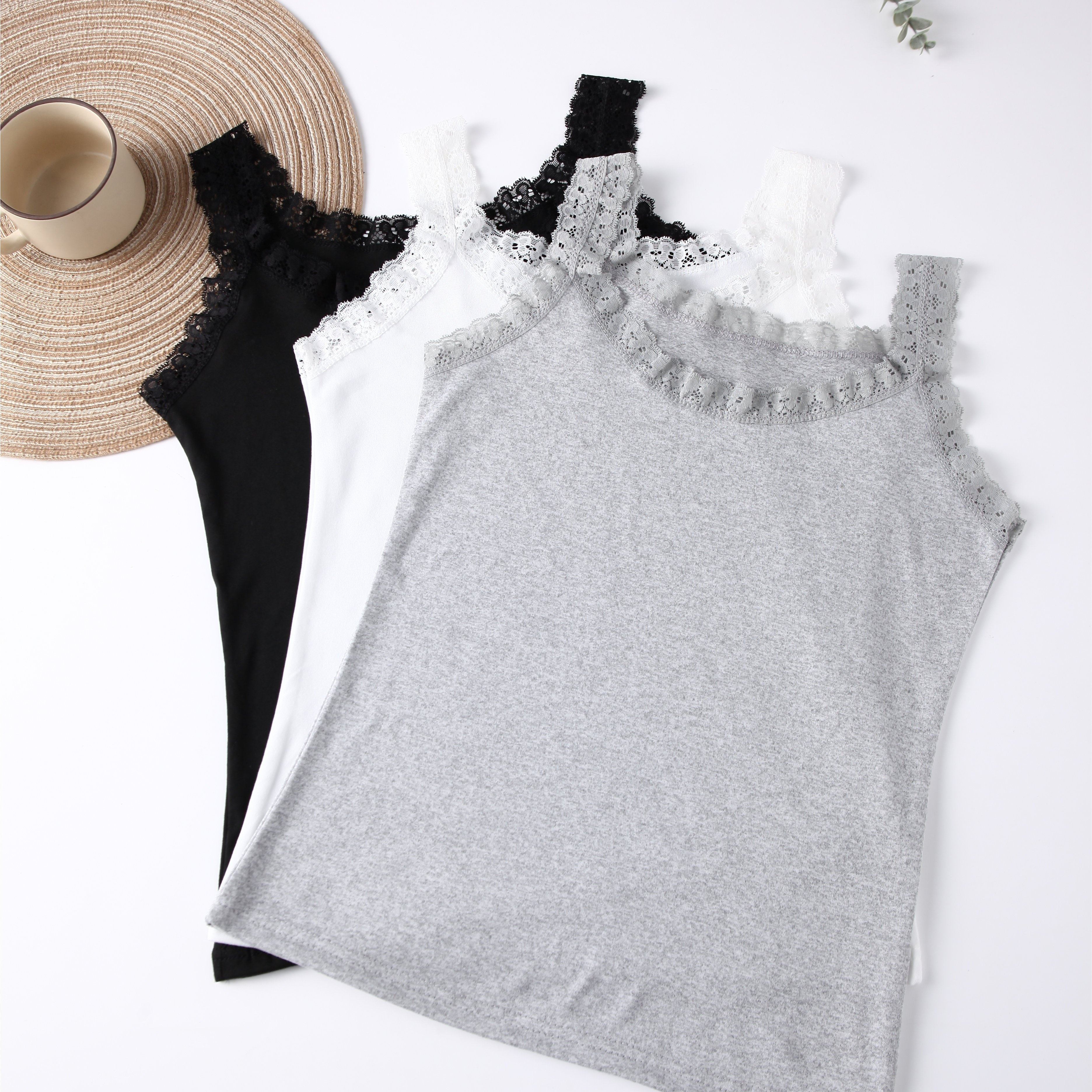 Women's Tank Top Seamless Breathable Nylon Blend in Black White Beige