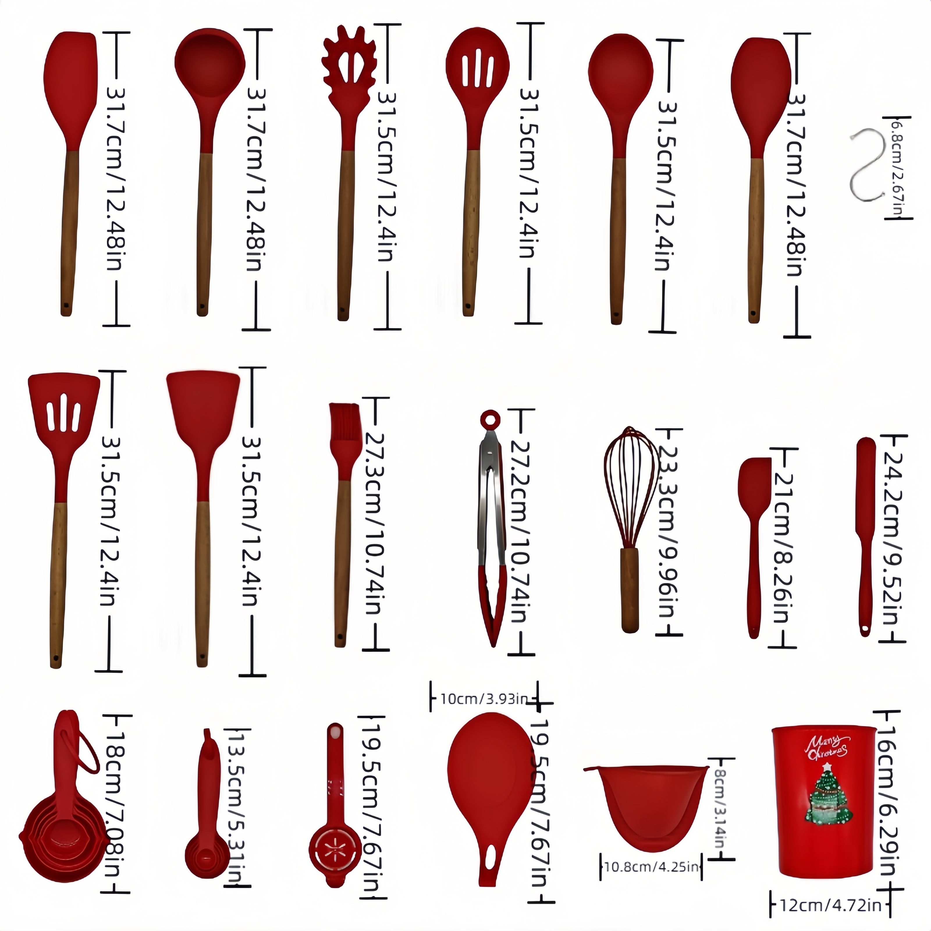 28-Piece Heat-Resistant Nonstick Kitchen Tools Set with Wooden Handles and Xmas Tree Storage Container