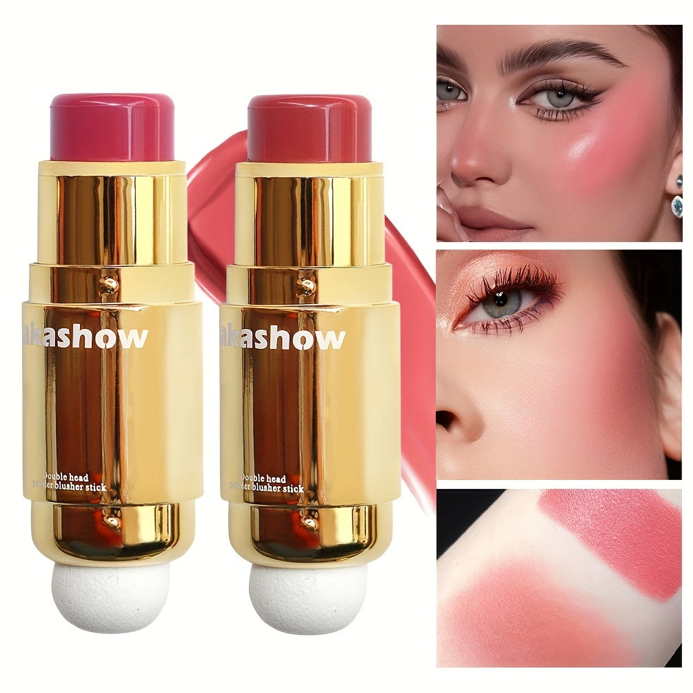 Women Waterproof Dual-Ended Blush Stick Matte Finish Buildable Coverage Orange Pink Red