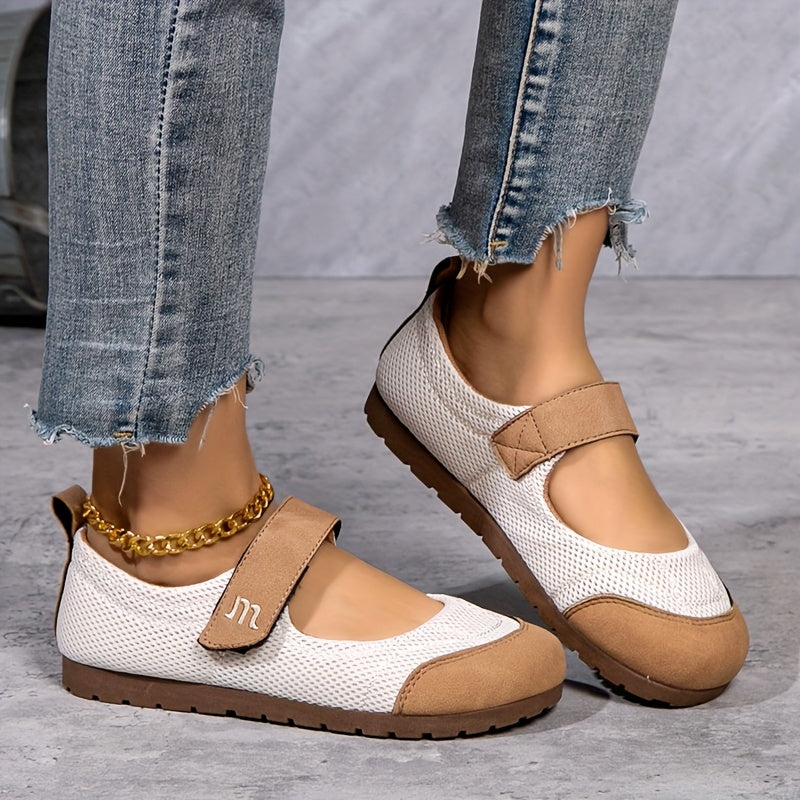 Women Breathable Mesh Slip-On Flats White Brown Casual Comfortable Shoes