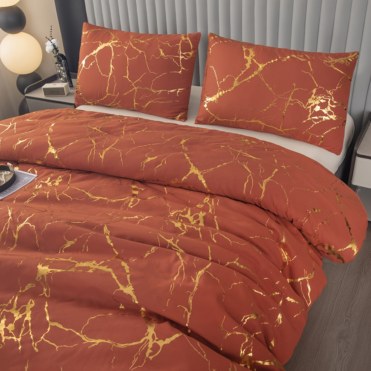 Elegant Marble Pattern Bedding Set in Pink Gray Green Blue Purple Washable Ultra-fine Fiber Duvet Cover 2-3 Piece