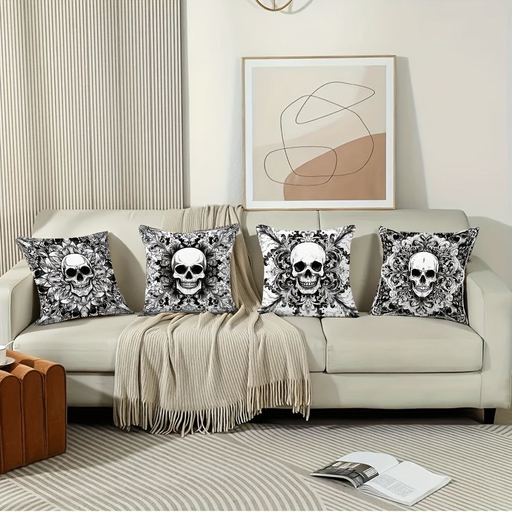 Gothic Skull Pillow Covers 4-Pack Double-Sided Print Zippered Decorative Sofa Cushions