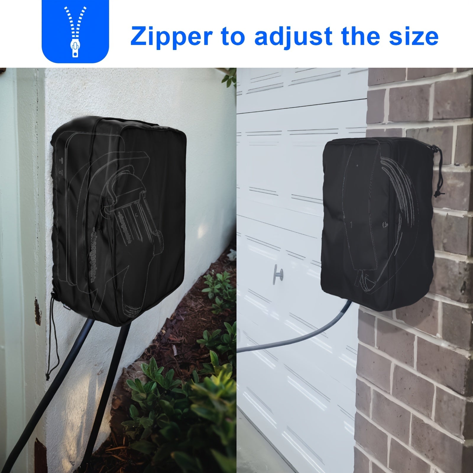 Black Electric Vehicle Charging Station Dust Cover with Zipper and Drawstring