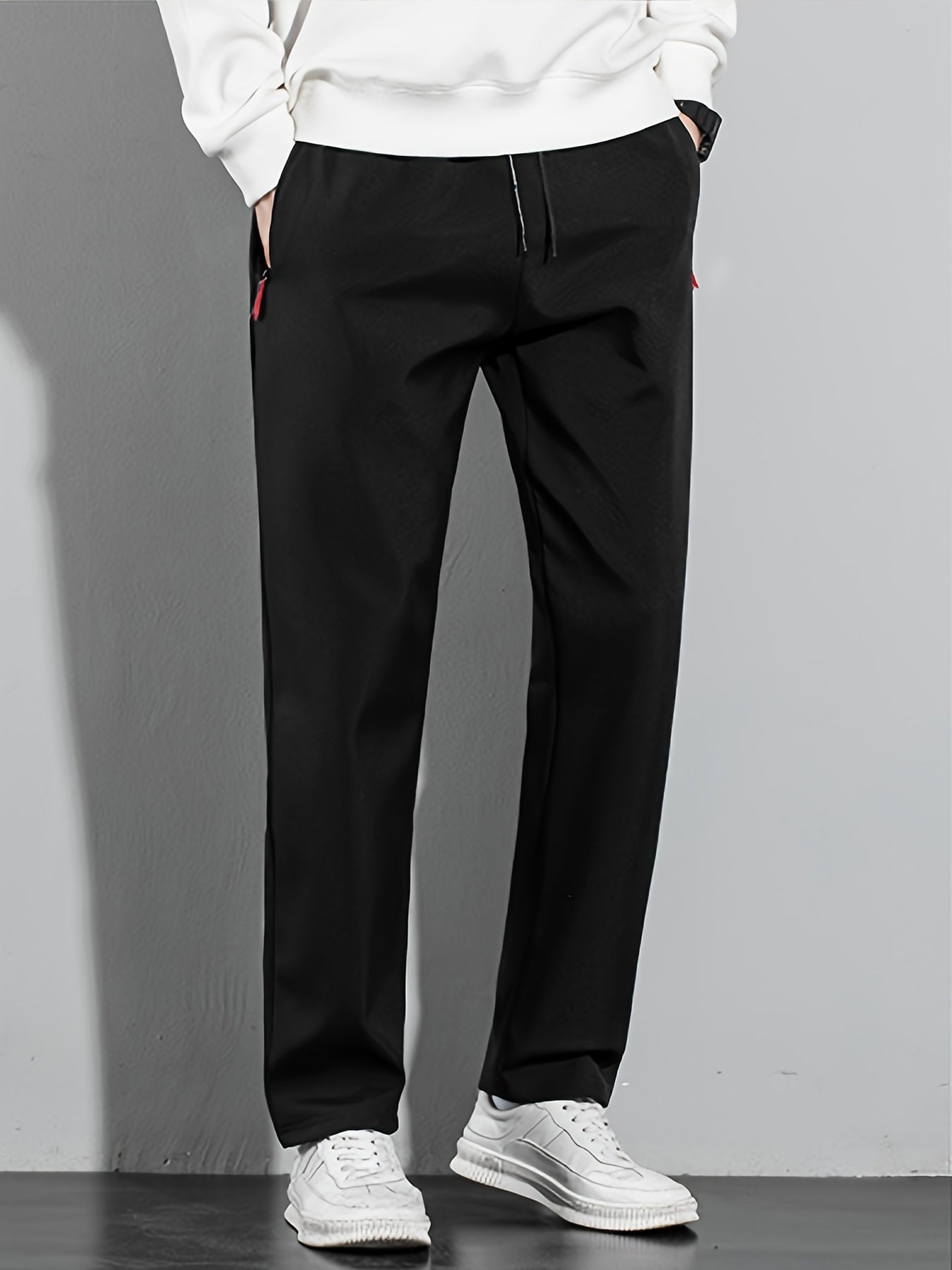 Men's Casual Joggers Polyester Breathable Zipper Pockets Elastic Waist for Fitness Running Navy Gray Black