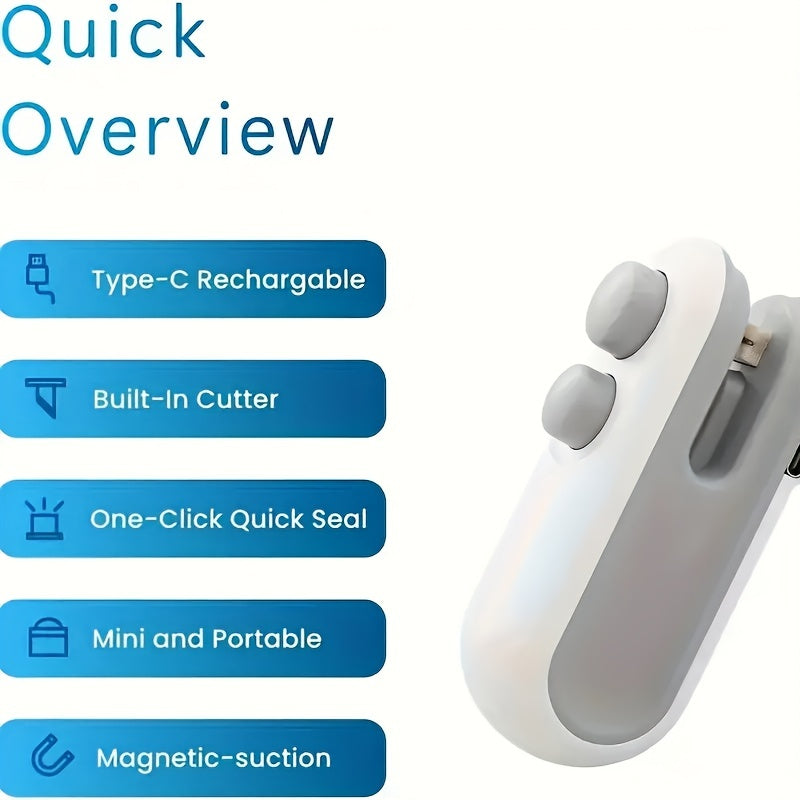 Portable USB Rechargeable Food Sealer with Vacuum and Cutter Blade