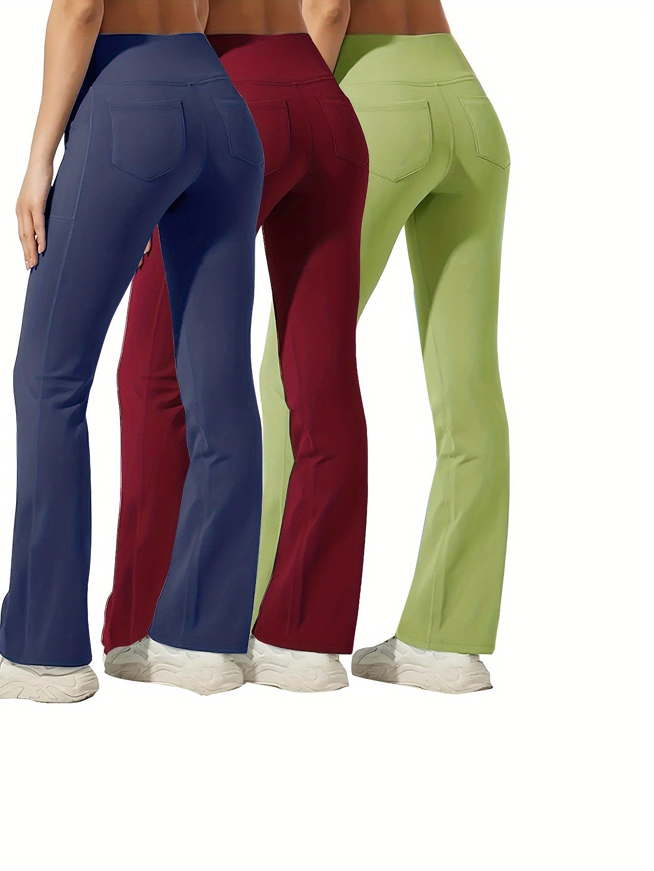 Women Plus Size Flared Yoga Pants With Phone Pockets Black Burgundy Maroon