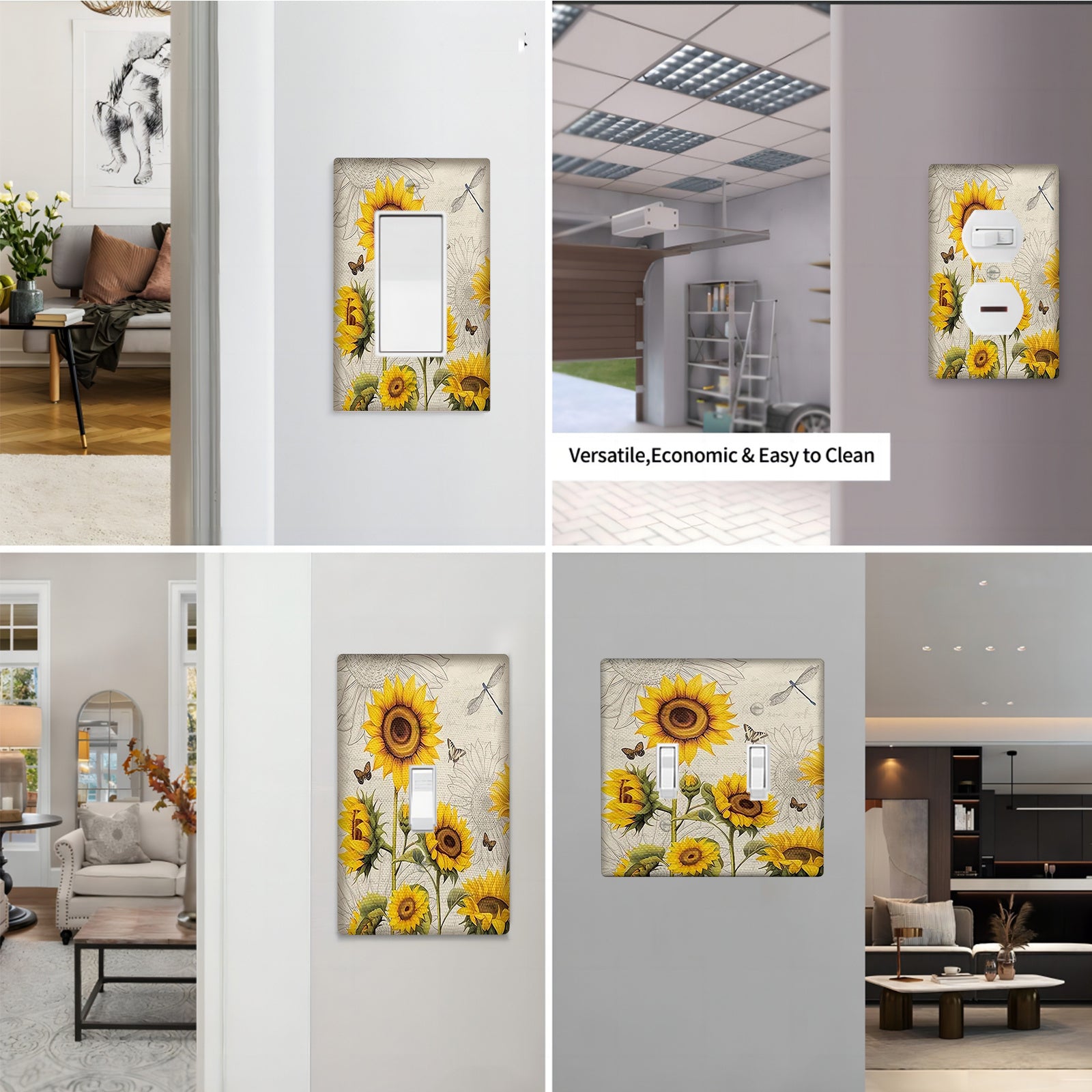 Sunflower Decorative Wall Plate Cover Country Style Easy to Clean for Bathroom and Bedroom Wall Decor