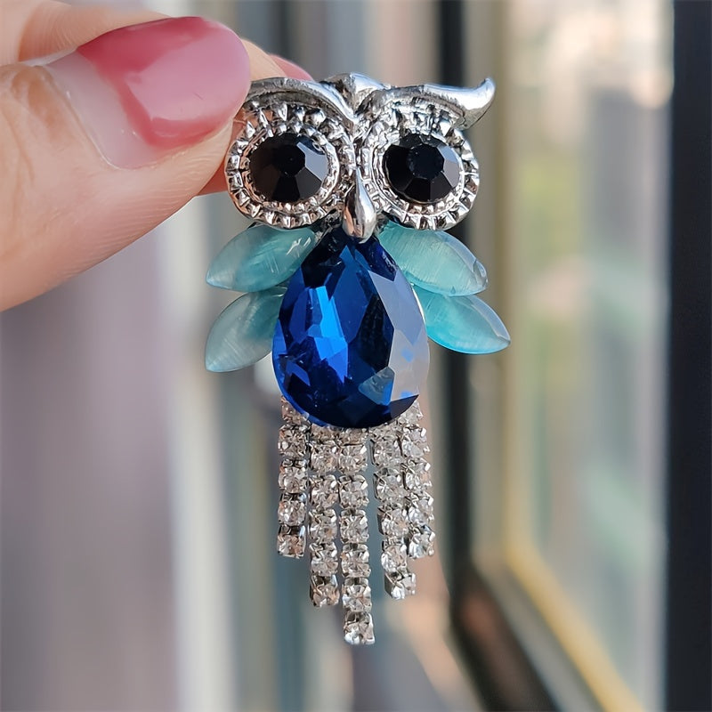 Vintage Owl Brooch for Women with Rhinestones Alloy Animal Pin Jewelry