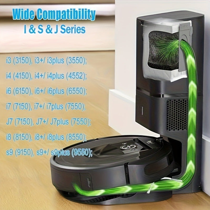 Долговечные многоразовые мешки для пылесосов, совместимые с iRobot i7, I1+, I3+, I4+, I6+, I8+, J7, S9, Plus моделями. Изготовлены из высококачественного ПП-материала, включают текстильное и пластиковое насадки для эффективного ухода за полами.