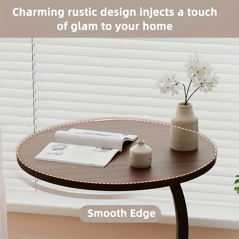 Circular Metal Coffee Table with Rustic Wood Top for Living Room and Bedroom